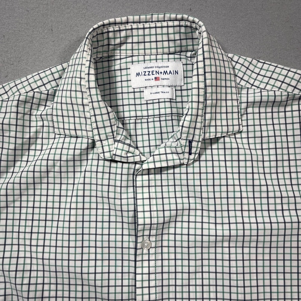 Mizzen+Main Leeward Collection Shirt XL Trim Fit Green Navy Check Performance - Picture 3 of 12